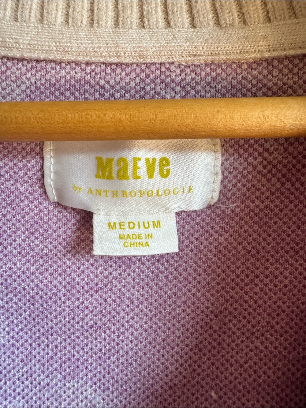 Anthropologie Maeve Montana Floral Mock-Neck Half-Zip Knit Sweater Lilac Cream - Picture 6 of 9